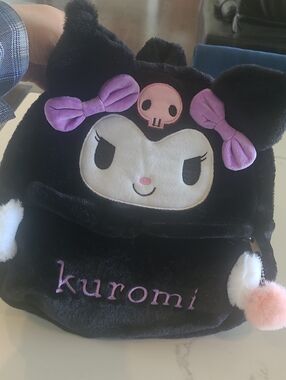 Kuromi Kids Plush Character Backpack in Black and Purple